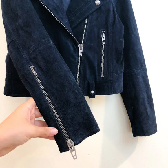 Blank NYC 100% Leather Suede Navy Short Bohemian Moto Biker Jacket Small - Picture 3 of 11